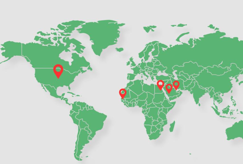 خريطة تواجد شركة صناع البرمجيات في السعودية وأمريكا ومصر والبحرين والسنغال